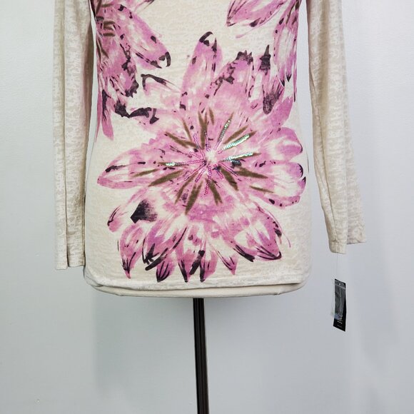 INC International Concepts Pullover Burnout Long Sleeve Top With Sequins NEW XL - Picture 3 of 15